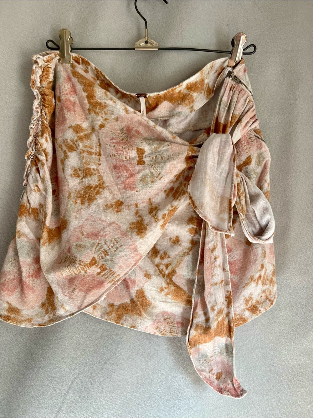 Free people Tie Dye Wrap Mini Skirt Size 10 Earth Tone Festival